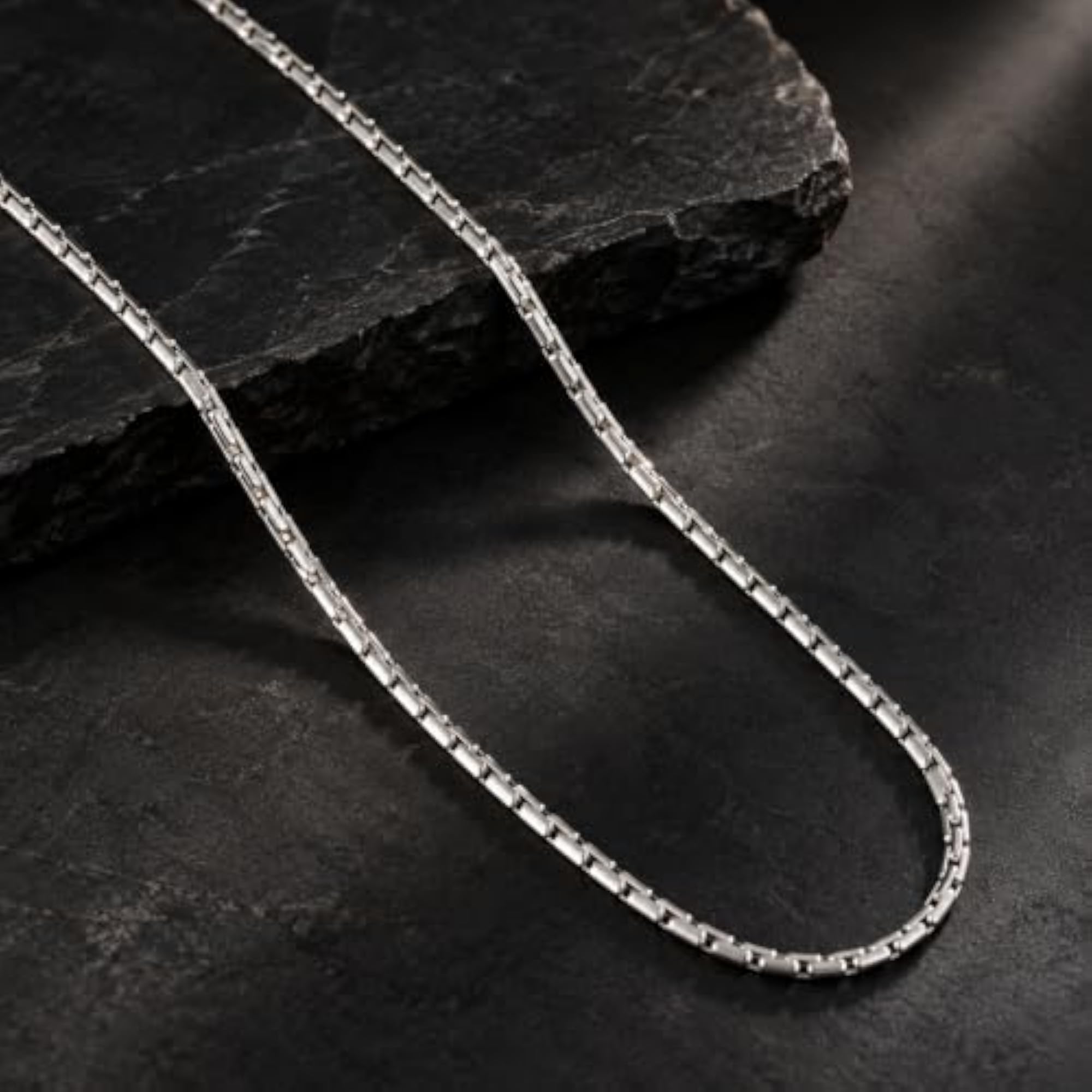Men's Polished Curb-Link Silver Chain, Waterproof & Anti-Tarnish